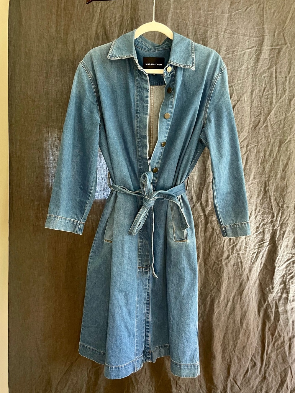 Who What Wear Denim Trench Coat Longline Belted Dark Wash Blue M